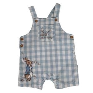 Peter Rabbit embroidered gingham short overalls preppy 6/9 Mos